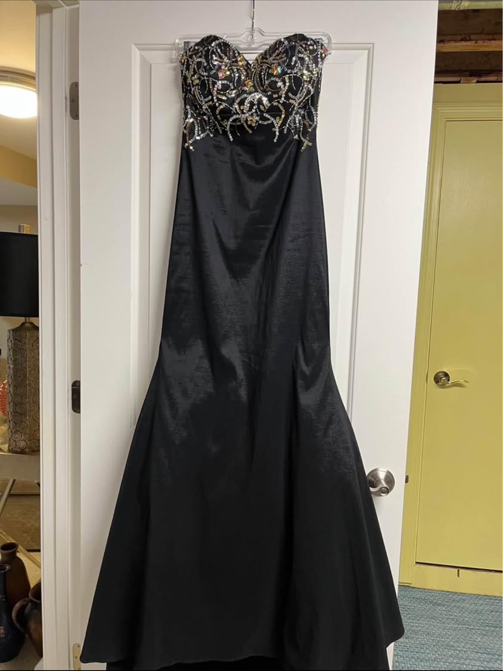 Strapless Black Evening Gown with Embellished Bodice